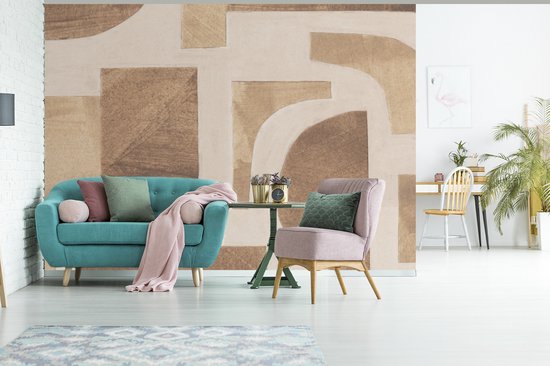 Behang - Fotobehang Vormen - Abstract - Puzzel - Hout - Breedte 300 cm x hoogte 240 cm - Behangpapier