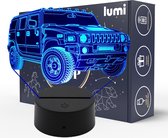 Lumi 3D Lamp - 16 kleuren - Monster Truck - Jeep - LED Illusie - Bureaulamp - Nachtlampje - Sfeerlamp - Dimbaar - USB of Batterijen - Afstandsbediening - Cadeau voor jongens - Kinderen