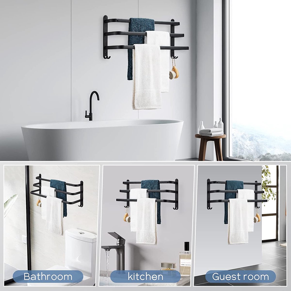 ZAAHH Handdoekhouder Wandbevestiging Handdoekenrek Geen Boren Handdoekstang Anti Roest Zelfklevende Ruimte Aluminium Voor Badkamer En Toiletwit 3 Lagen 60cm Kleur Goud Maat 3 Lagen 30cm