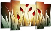 GroepArt - Schilderij - Tulp - Geel, Wit, Rood - 120x65 5Luik - Foto Op Canvas - GroepArt 6000+ Schilderijen 0p Canvas Art Collectie - Wanddecoratie