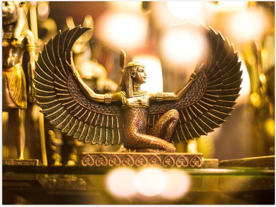 Poster (Mat) - Gouden Egyptisch Isis Beeldje - 100x75 cm Foto op Posterpapier met een Matte look
