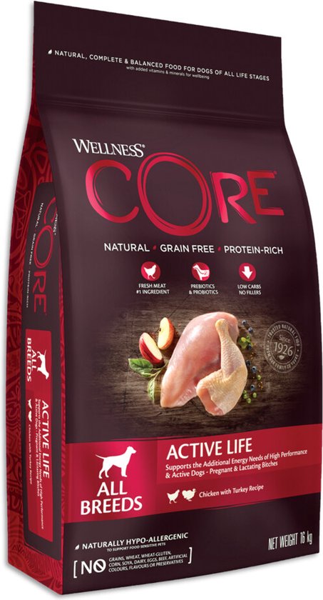 Wellness Core Hondenvoer All Breeds Active Life Kalkoen & Kip 10 kg