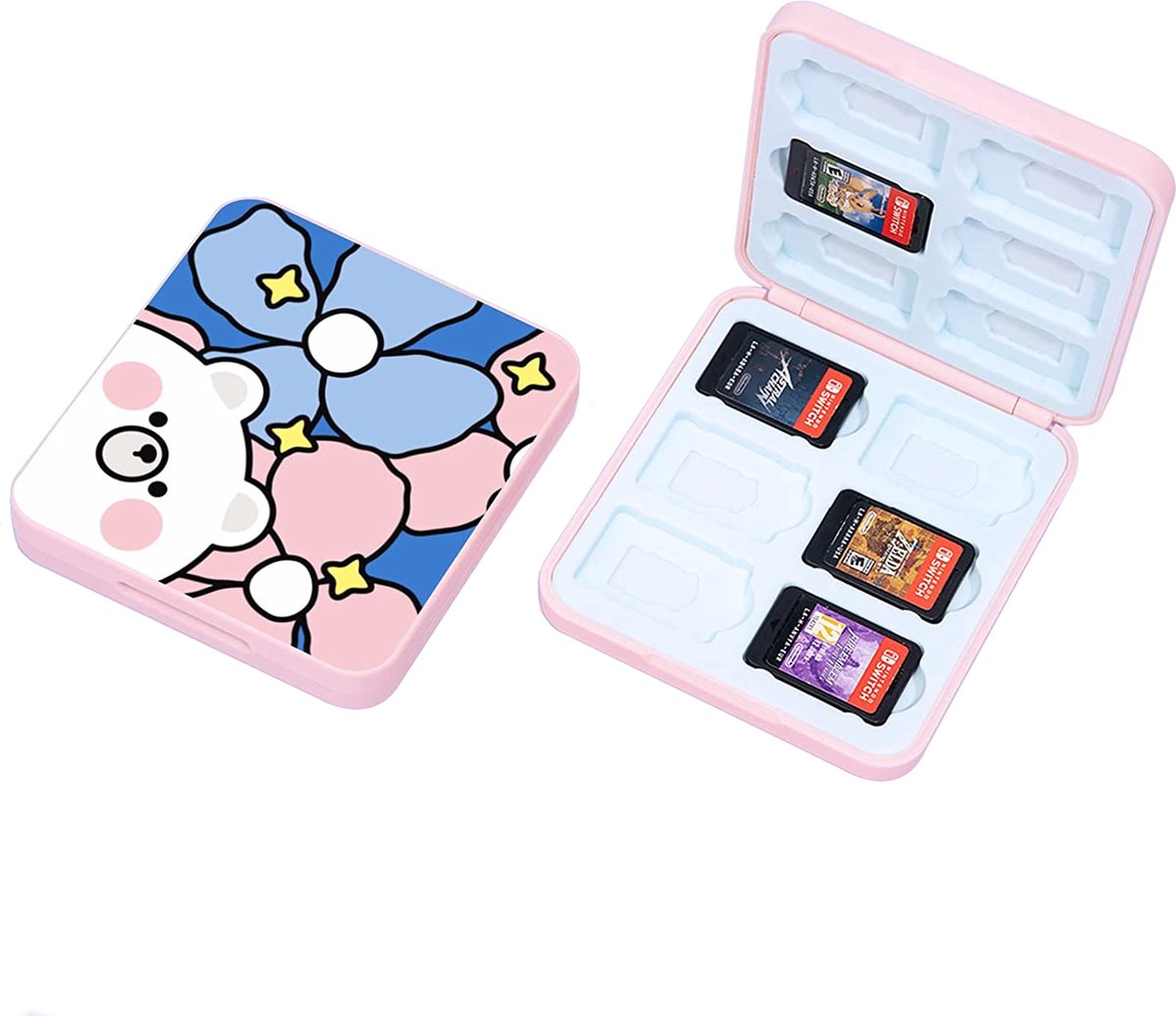 Yes In LAB - 12-in-1 Game Card Case geschikt voor Nintendo Switch - Kawaii Beer - Kaarthouder - Premium Opbergdoos voor Speelkaarten - Beschermhoes - 12-slot kaart opslag - Beschermtas - Opbergen - Game Etui - Accessoire