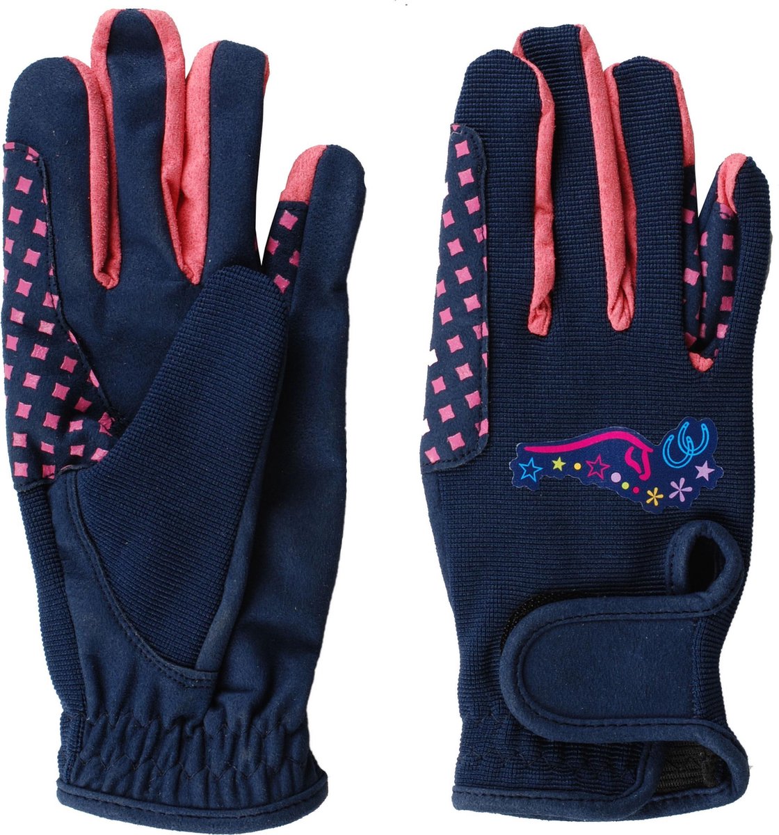 Mondoni Heartstrings Kinder Handschoenen - Maat: 152 - Donkerblauw - Kunstleer - Paardrijhandschoenen