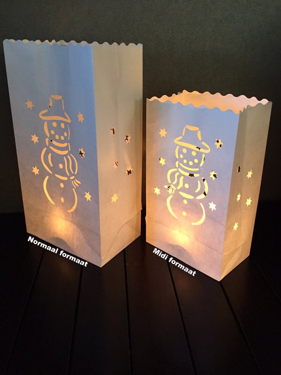 La LieFra XL-10 x Candle bag Sneeuwpop-Candlebag-kaarszakje-lichtzakje-windlicht-papieren kaars houder-lichtzak-sfeerlicht-theelicht