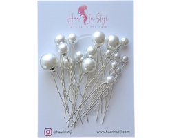 Haar in Stijl® Lulu Serie - set van 36 zilveren haarpinnen met parels in verschillende formaten | Haarversiering haaraccessoires voor dames vrouwen bruid bruidsmode bruiloft feest | Haarsteek haarpin haarschuifje parel