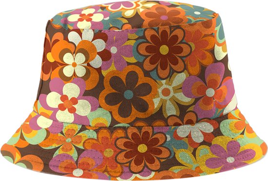 Bucket Hat - Vissershoedje - Hoedje - Heren - Dames - Flower power - Retro bloemenprint - Festival accessoires - Reversible - 58 cm - multicolor - Merkloos