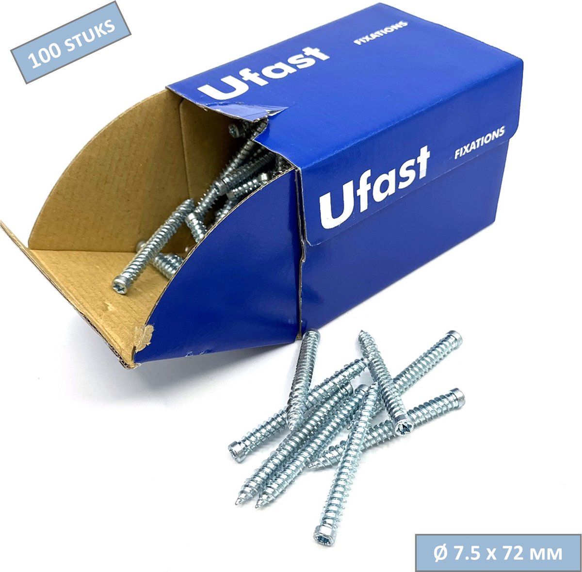 UFAST kozijnschroef Ø 7.5 x 72 mm - Cilinderkop - Verzinkt - Torx - 100 stuks