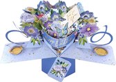 3D Pop-up wenskaart met envelop – Happy Birthday - Blue Flowers