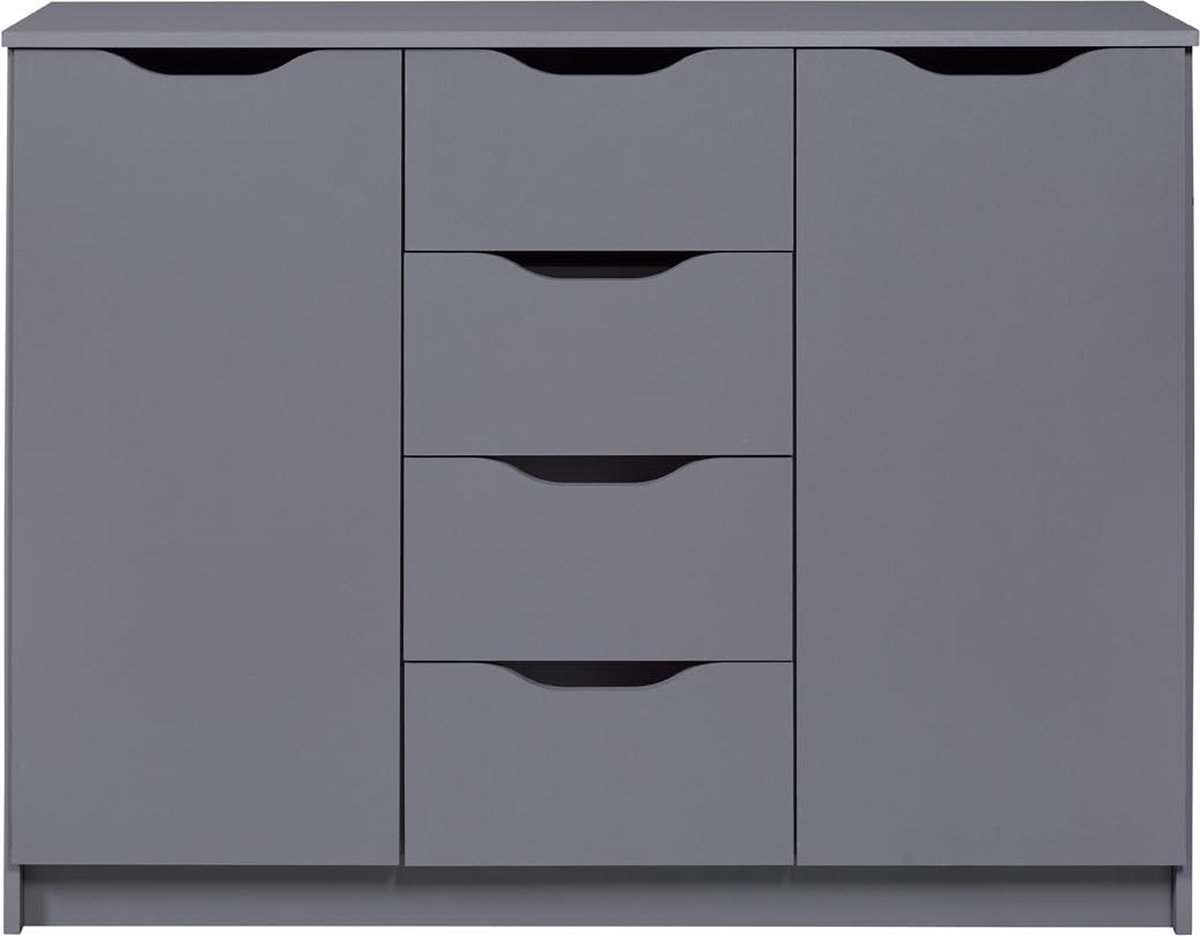 Dressoir Silenzia | 122 x 40 x 92 | 4 Lades, 2 Deuren | Kleur: Donkergrijs - Interlink - Kasten - Grijs - Spaanplaat - Kasten -