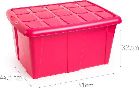 Plasticforte Boîte de rangement avec couvercle - Rose fuchsia - 60L -  plastique - 63 x