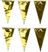 Party Vlaggenlijn - 2x - binnen/buiten - plastic - metallic goud - 6 m - 25 punt vlaggetjes