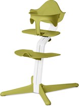 Chaise haute chaise haute Stokke NOMI - Vainqueur du test de chaise haute - Basis chêne laqué blanc et chaise Lime, support MINI Lime