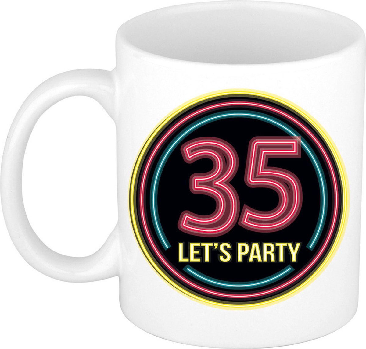 Bellatio Decorations Verjaardag mok / beker - Lets party 35 jaar - neon - 300 ml