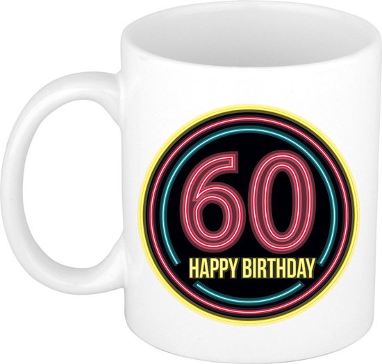 Bellatio Decorations Mug / tasse d'anniversaire - joyeux anniversaire 60 ans - néon - 300 ml