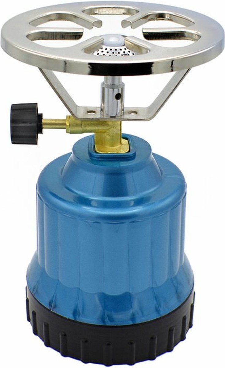 Camping - kookpit/kookstel - met gasbrander - metallic blauw - 18.5 x 12 x 12 cm