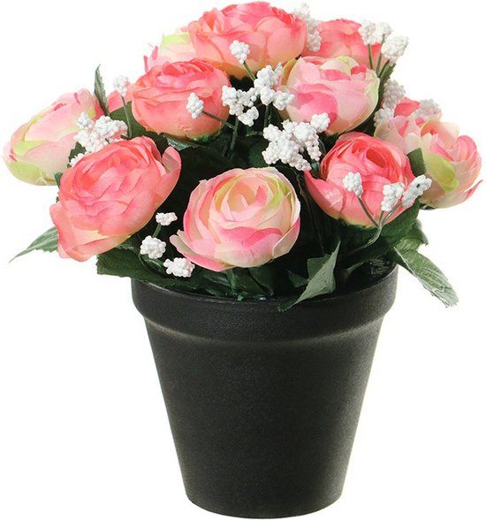Louis Maes plant de Fleurs artificielles en pot - 2x - tons rose/blanc - 20 cm - Ornement composition florale