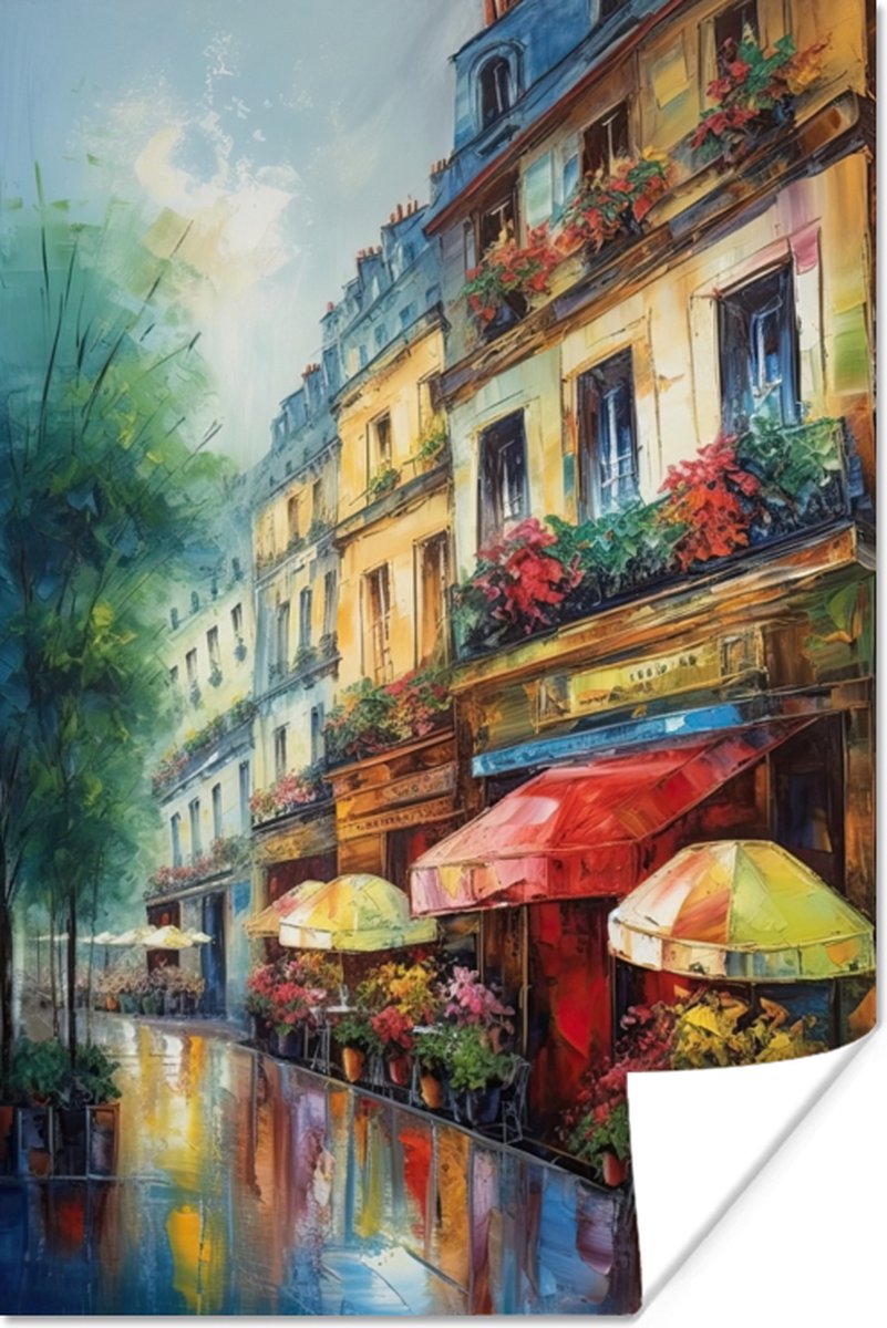 Poster Straat - Olieverf - Kleurrijk - Stad - 20x30 cm
