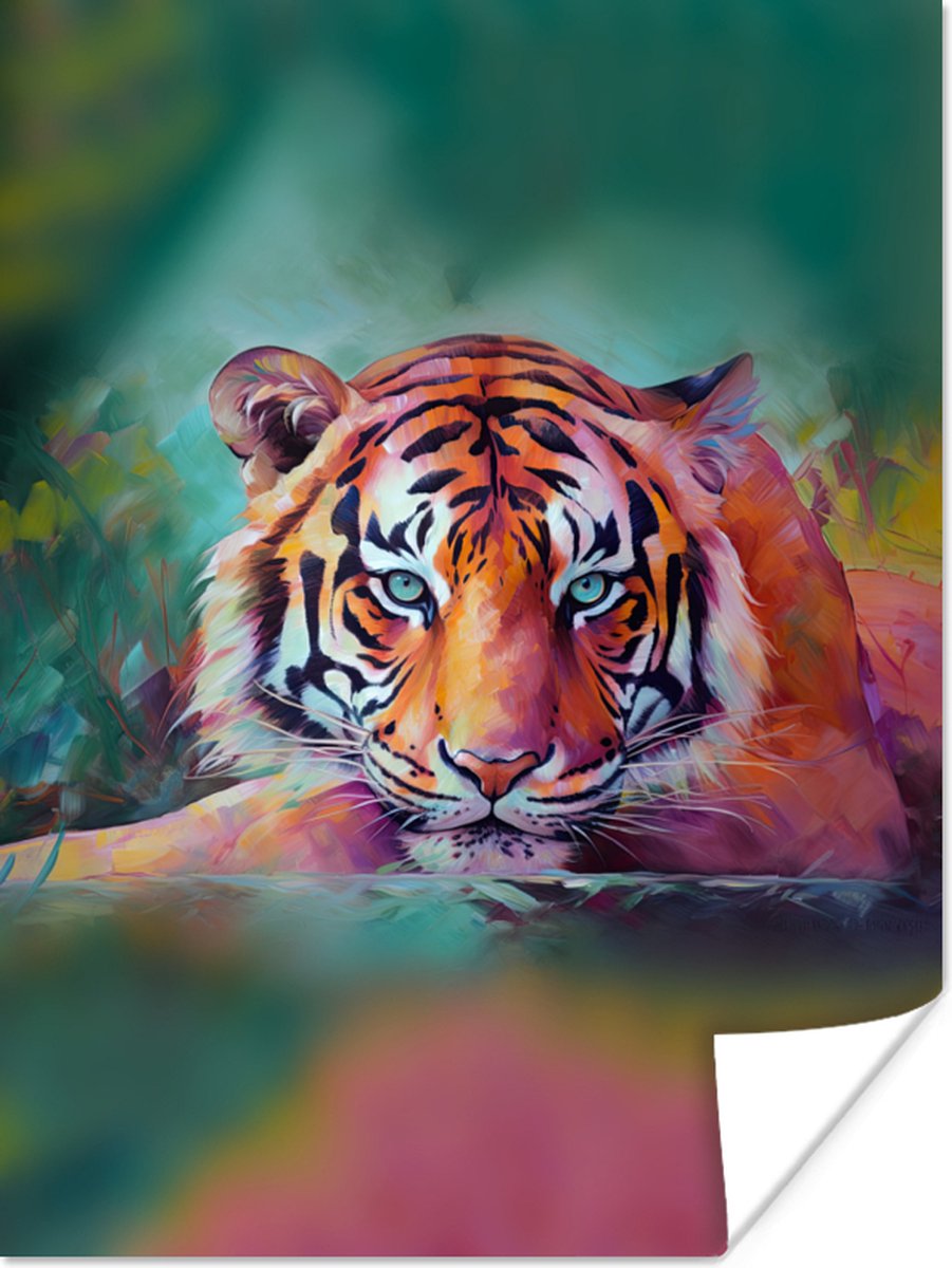 Poster Tijger - Olieverf - Dieren - Kunst - 60x80 cm