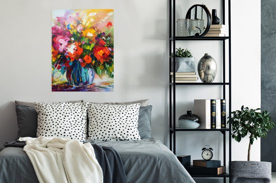 Poster Fleurs - Coloré - Pot de fleurs - Peinture à l'huile - 60x80 cm