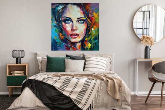 Affiche Visage - Femme - Peinture à l'huile - Colorée - Art - 100x100 cm XXL