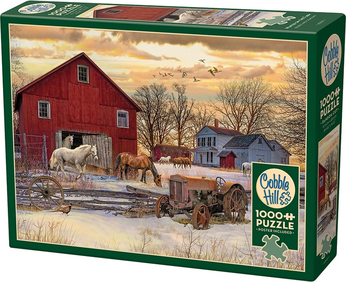 Cobble Hill legpuzzel 1000 stukjes winter op de boerderij rustiek.