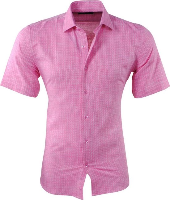 Pradz - Heren Korte Mouw Overhemd met Trendy Design - Slim Fit - Roze |  bol.com