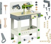 Speelgoed werkbank - 56x25x71,5cm - met speelgoed gereedschap - wit, grijs, groen