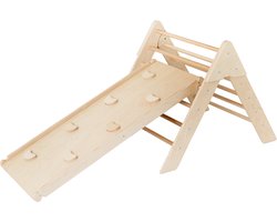 foto van Luna Toys Naturel Houten Klimrek met Glijbaan LU-36950