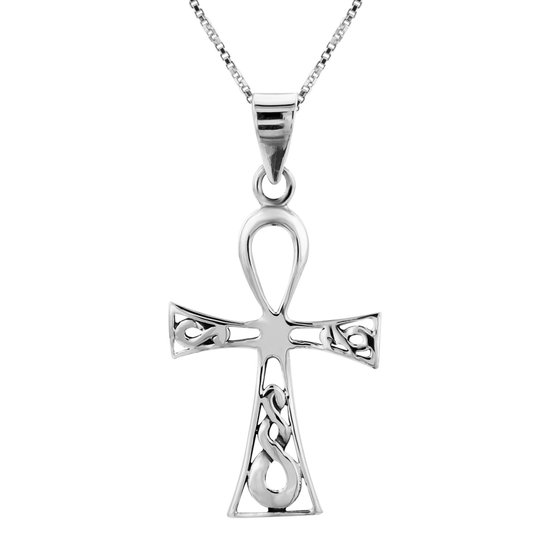 Zilveren ketting dames | Zilveren ketting met hanger, opengewerkt kruis