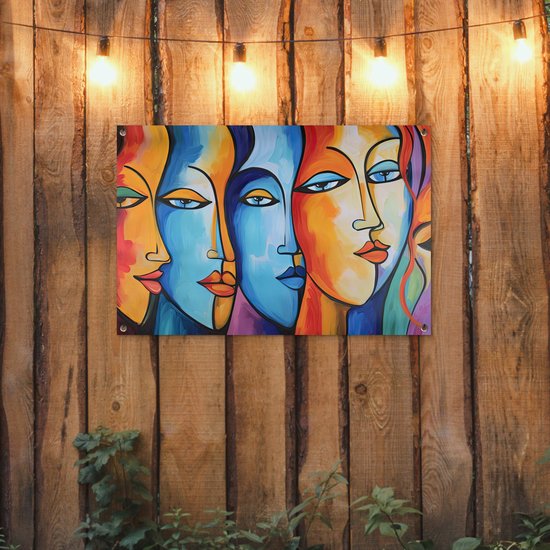 Posters de jardin d'extérieur Tête - Peinture à l'huile - Peinture - Coloré - 90x60 cm - Toile de jardin - Affiche d'extérieur