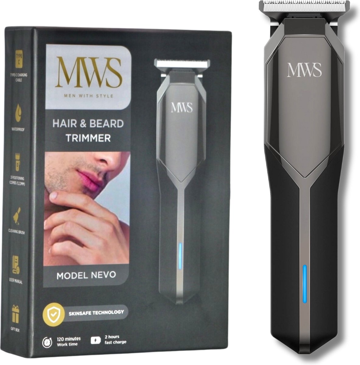 MWS® - Model Nevo - Trimmer voor mannen - Face & Body - Draadloos - Baardtrimmer - Waterdicht