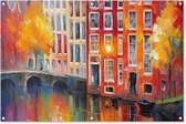 Tuinposter - Tuindoek - Tuinposters buiten - Grachtenpanden - Kunst - Schilderij - Amsterdam - 120x80 cm - Tuin