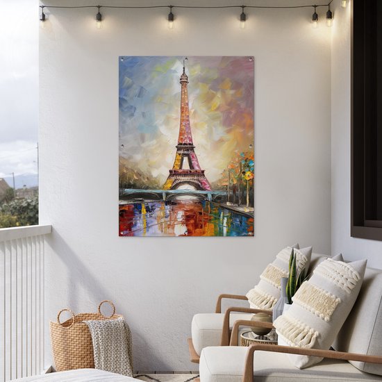 Affiche de jardin - Toile de jardin - Posters de jardin extérieur - Tour Eiffel - Tableau - Peinture à l'huile - Paris - 90x120 cm - Jardin