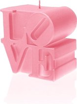 Roze gelakte figuurkaars, design: LOVE Hoogte 9 cm (30 uur)