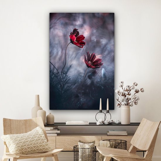 Tableau sur toile Fleurs - Rouge - Plantes - Nature - 90x140 cm - Décoration murale