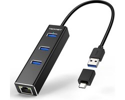 Tecknet USB 3.0 HUB 3 poort | met 10/100/1000 Gigabit Ethernet LAN bedrade Netwerk Adapter USB 3.0 to RJ45