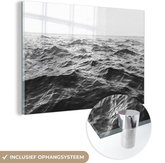 MuchoWow® Peinture sur verre 150x100 cm - Peinture sur verre acrylique - Mer - Water - Nature - Zwart et blanc - Photo sur verre - Peintures