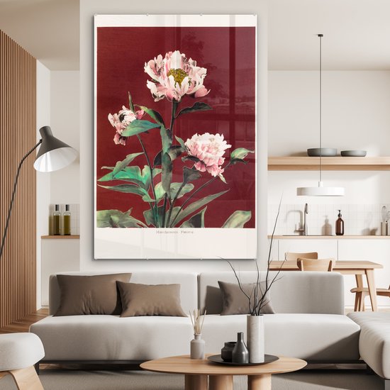 MuchoWow® Peinture sur verre 120x180 cm - Peinture sur verre acrylique - Fleurs - Plantes - Couleurs - Rouge - Vintage - Photo sur verre - Peintures