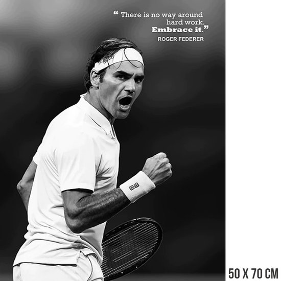 Allernieuwste.nl® Peinture sur toile Joueur de Tennis Roger Federer - Champion de Tennis Sport - Noir et blanc - 50 x 70 cm