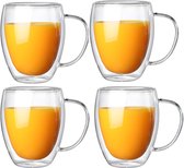 Bol.com MONOO Dubbelwandige Glazen met Oor - Koffieglazen - Theeglazen - 250ml - 4 Stuks - Cappuccino Glazen aanbieding