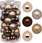 Christmas Goods kleine kerstballen - 36x st - elegant bruin - 4 cm - glas - mat/glans