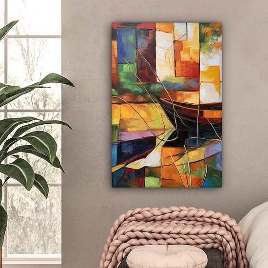 Peinture sur toile 60x90 cm - Décoration murale Abstrait - Art - Bateau - Couleurs - Décoration murale murale salon - Décoration chambre - Accessoires de chambre - Peintures