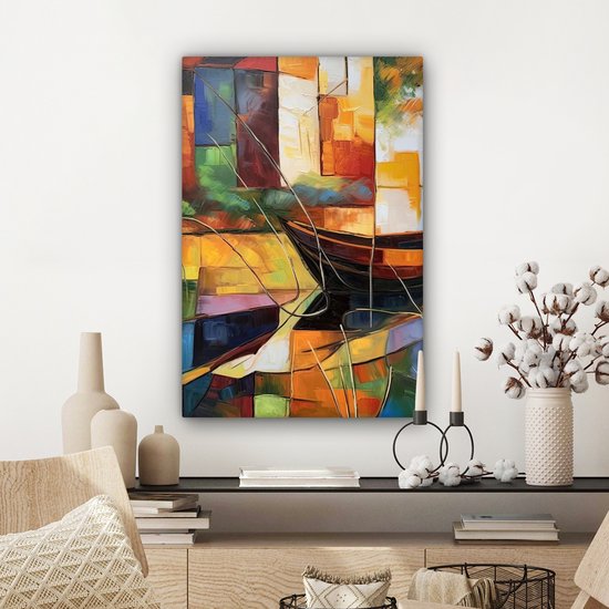 Peinture sur toile 60x90 cm - Décoration murale Abstrait - Art - Bateau - Couleurs - Décoration murale murale salon - Décoration chambre - Accessoires de chambre - Peintures