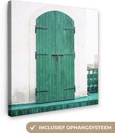 Canvas Schilderij Vintage - Groen - Deur - Hout - Gebouw - 20x20 cm - Wanddecoratie