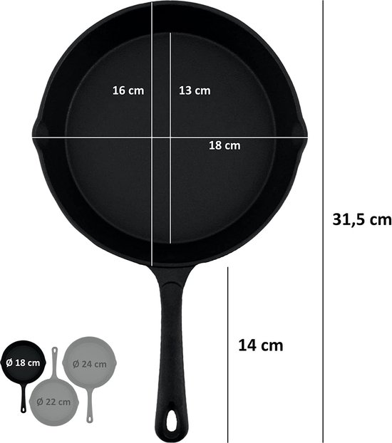 BBQ-Toro Ultimate Series Cast Iron Roast and Steak Pan Set with PRO3 Coating | 16 cm, 20 cm, 24 cm | Preseasoned with PRO3 Procedure | Cast Iron Pan Casserole Steak Pan