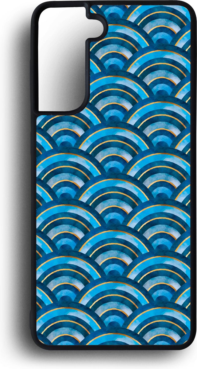 Ako Design Samsung Galaxy S21 hoesje - Japanse golven - blauw - Hoogglans - TPU Rubber telefoonhoesje - hard backcover
