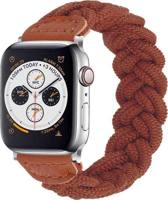 Foto: Nylon smartwatch bandje geschikt voor apple watch twisted gevlochten bandje bruin strap it horlogeband polsband armband maat 44mm 45mm 46mm 49mm