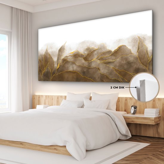 Tableau sur toile Marbre - Or - Marron - Texture - Aspect Marbre - 160x80 cm - Décoration murale