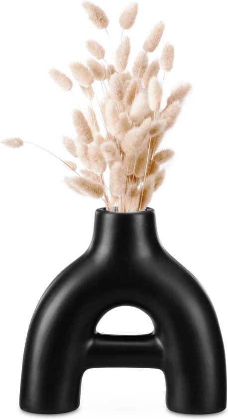 Navaris Abstracte decoratieve vaas - Keramische vaas als decoratie of voor bloemen - 20 cm hoog - In zwart